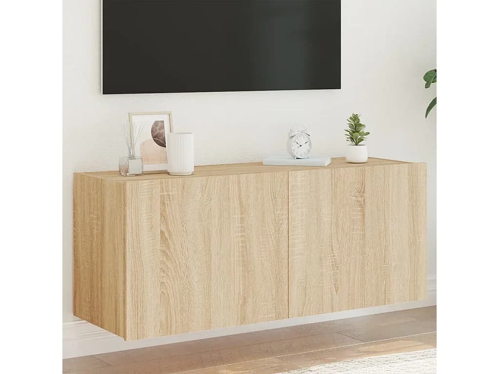 Móvel de parede p/ TV c/ luzes LED 100x35x41 cm carvalho sonoma PT511692