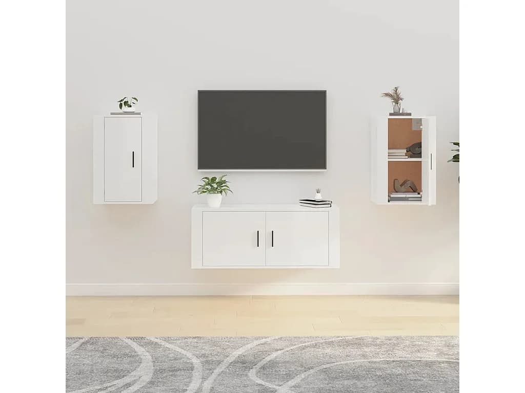 Móveis de TV de parede 2 pcs 40x34,5x60 cm branco brilhante PT568150