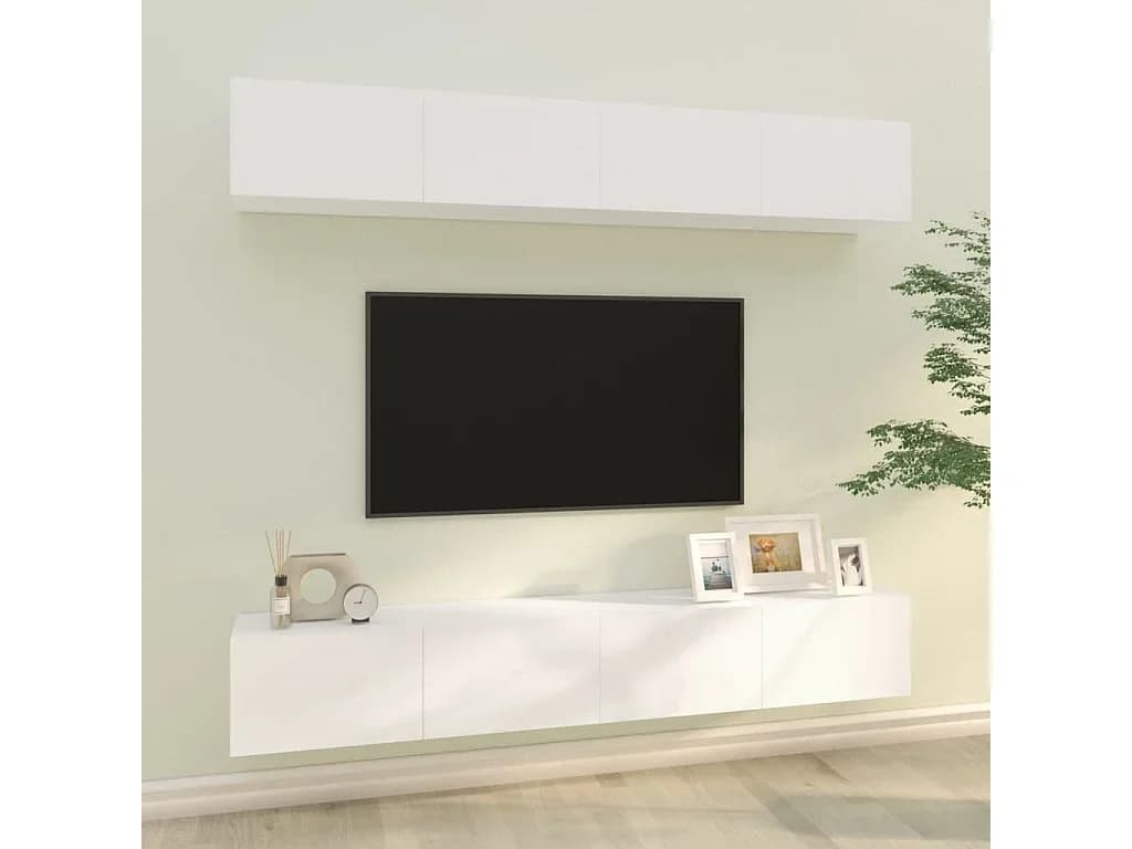 Armários de parede p/ TV 4 pcs 100x30x30 cm branco PT767330