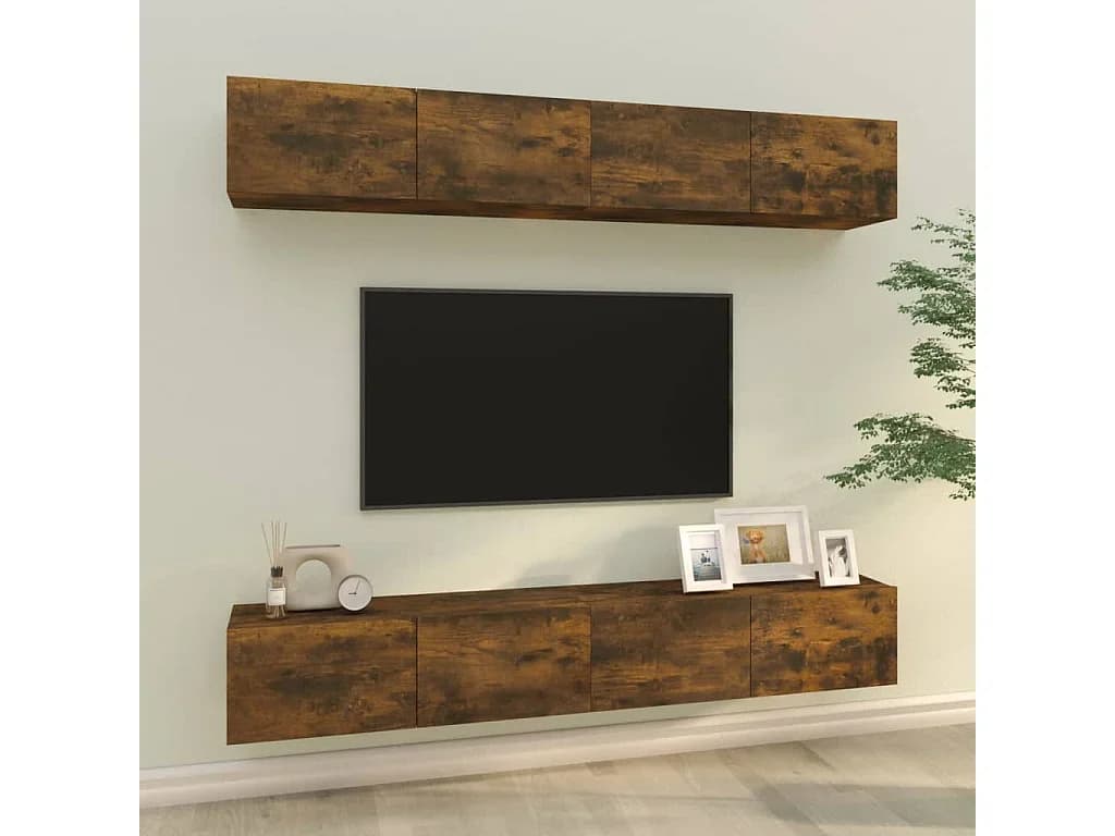 Armários de parede p/ TV 4 pcs 100x30x30 cm carvalho fumado PT124198