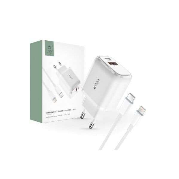 Techprotect 20W Network Charger + Lightning Cable With Usb-a & Usb-c Ports Branco