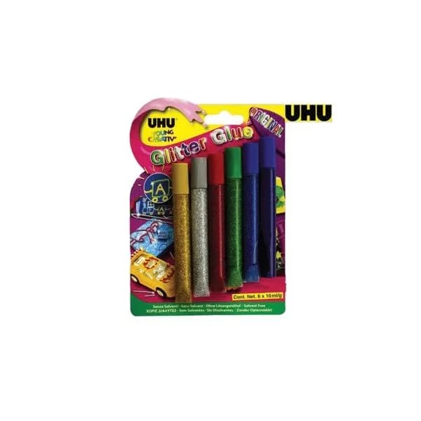 UHU 6 un. Tubos Cola Glitter Young Creativ Cores Escuras - 10739040