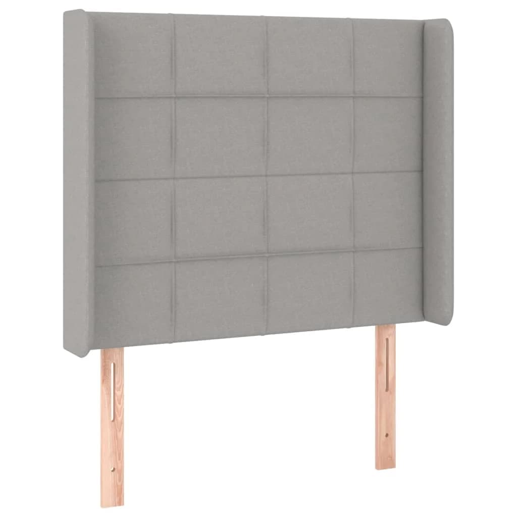 vidaXL Cabeceira de cama c/ abas tecido 83x16x118/128cm cinzento-claro