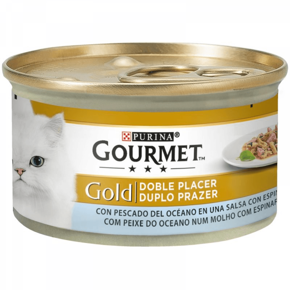 Ração Húmida Purina Gourmet Gold Duplo Prazer Peixe do Oceano e Espinafres 85g 24 unidades