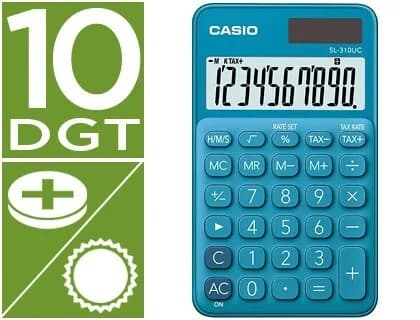 Calculadora de Bolso Casio SL310UCBU Azul Turquesa 10 Digito (1 Uni.)