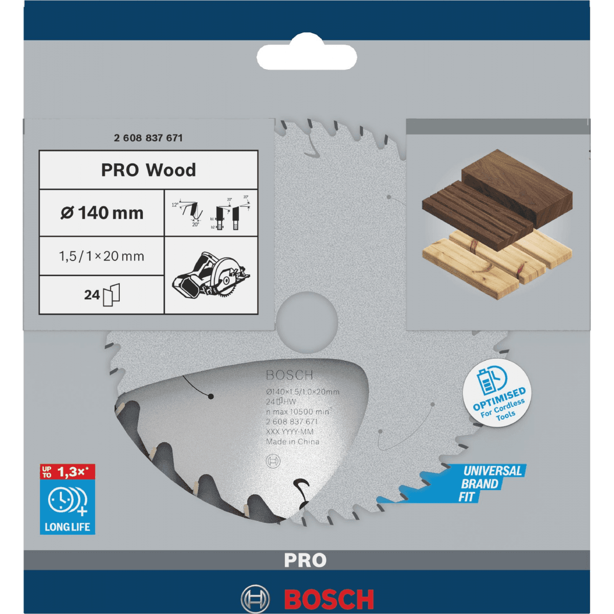 Disco sem fios PRO Wood cordless, 140 x 1,5 x 20 mm, T24 refª 2608837671 BOSCH