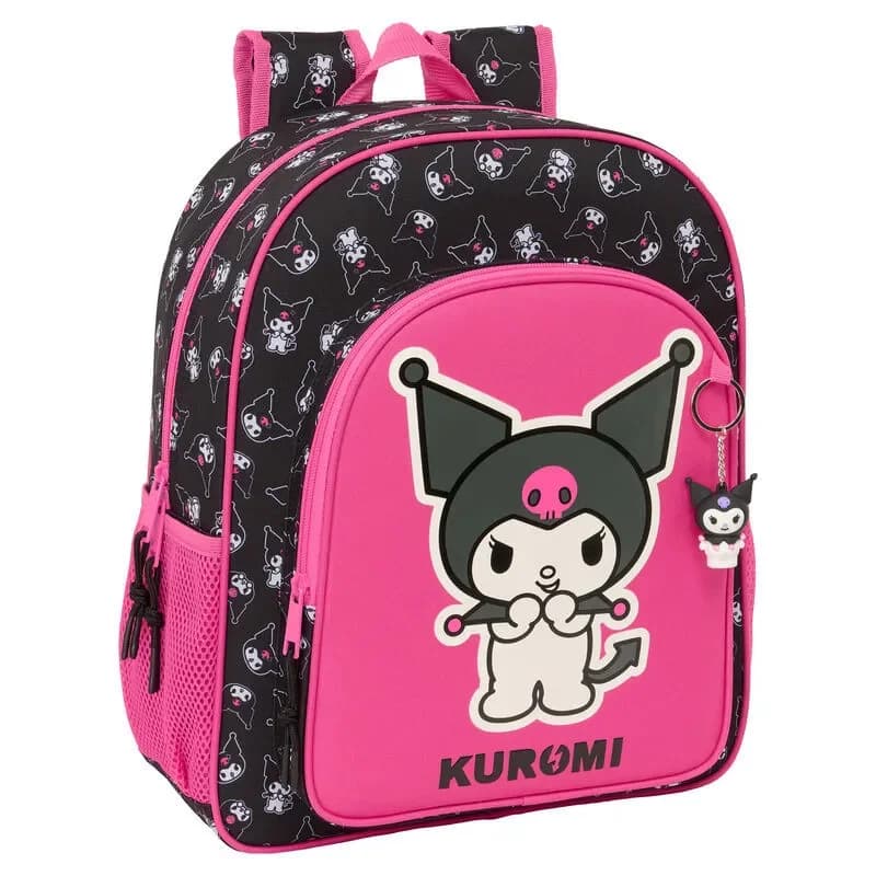 Safta Mochila Kuromi Hello Kitty Adaptável 38cm/15L Preto Fúcsia