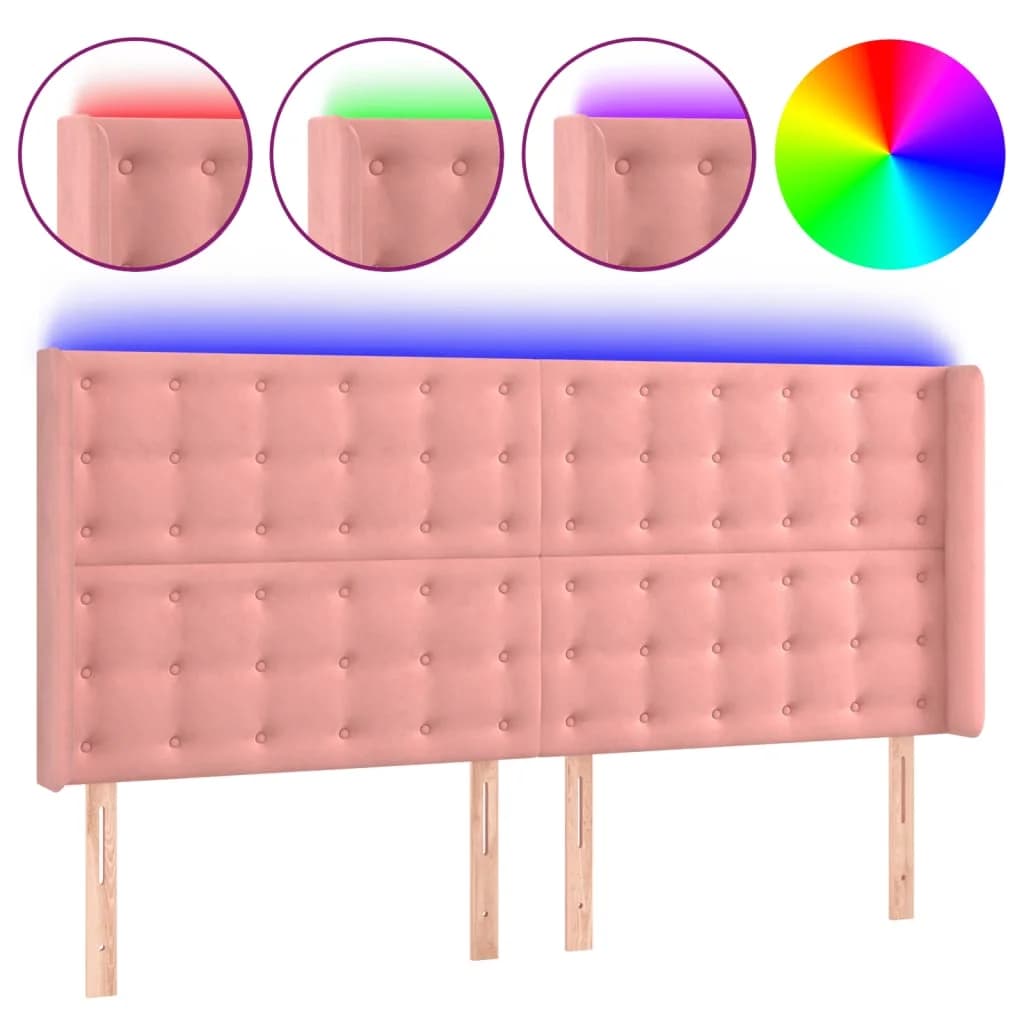 vidaXL Cabeceira de cama c/ luzes LED veludo 163x16x118/128 cm rosa