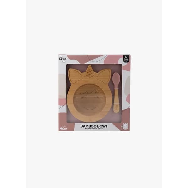 Citron Taça de Bambú com Colher Unicornio Rosa