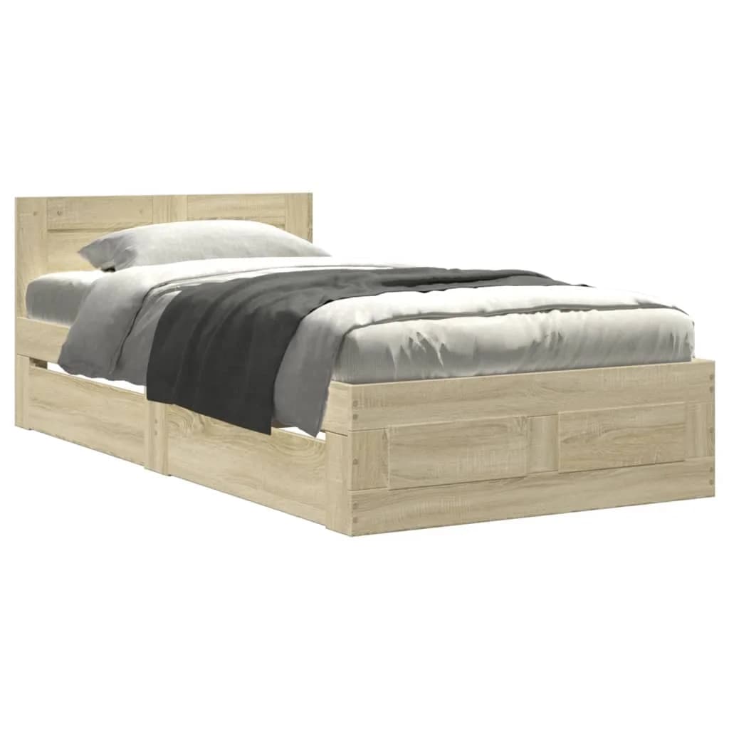 vidaXL Estrutura Cama com Cabeceira Derivados Madeira Carvalho Sonoma - 1664121292