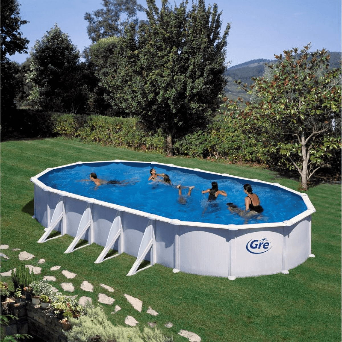 Gre Piscina Oval 915x470x132cm + Filtro + Escada + Tapete - 68286036