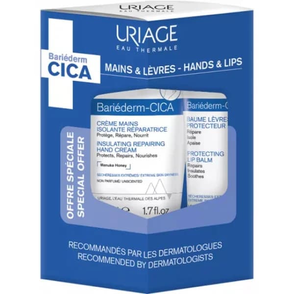 Uriage Bariéderm CICA Creme Mãos 50ml + Bálsamo Labial 15ml Coffret
