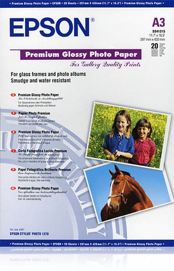 Epson Resma 20Fls Papel A3 255g Premium Glossy Papel Fotográfico - S041315