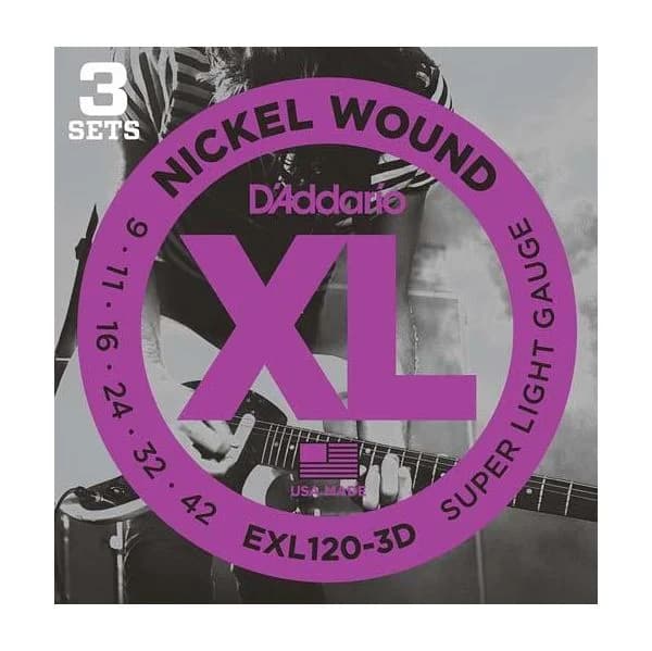 D'Addario Jogo de Guitarra Elétrica EXL120-3D 09-42 (3-Pack)