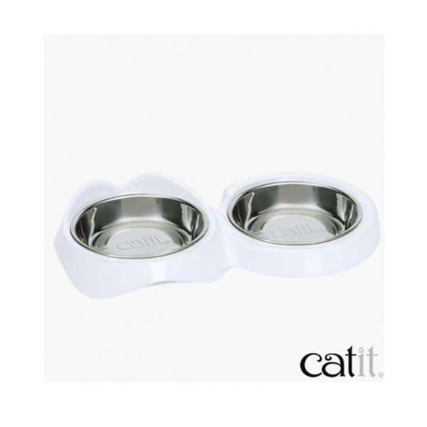 Comedouro Duplo Aço Inoxidável Catit Pixi para Gatos e Cães, Capacidade 2 x 200 ml