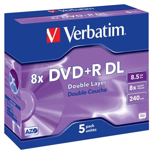 VERBATIM DVD+R 8X 8.5GB 240MIN DOUBLE LAYER CAIXA NORMAL (JEWEL)