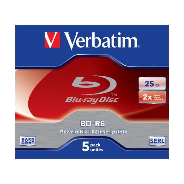 Verbatim BD-RE 25GB 2x Jewel Case Preto Pack 5