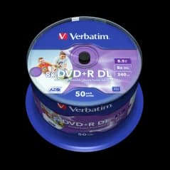 Verbatim DVD+R DOUBLE LAYER 8.5GB 8X WIDE PRINTABLE NO ID SURFACE Cake 50