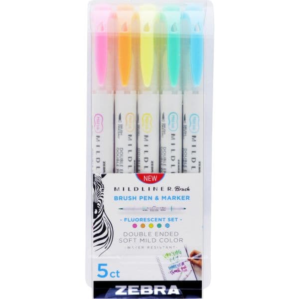 Zebra Marcadores Mildliner com Duas Pontas Brush Pen C/5U Fluo - ZEB79105