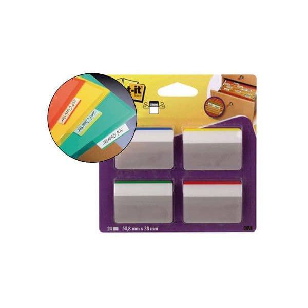 Post-it Separadores de Arquivo Rígidos de Canto, Tamanho Grande 50,8 x 38 mm Várias Cores 4 Embalagens de 6 Pack 24 Un. - 658593