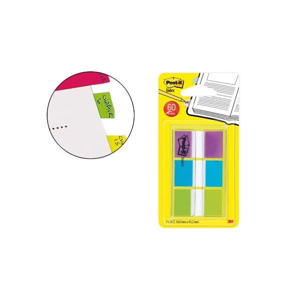Post-it Marcadores Médios de 25.4 x 43.2 mm Sortido 3 Embalagens de 20 c/ Dispensador de Manga Embalagem 3 Blocos - 70740