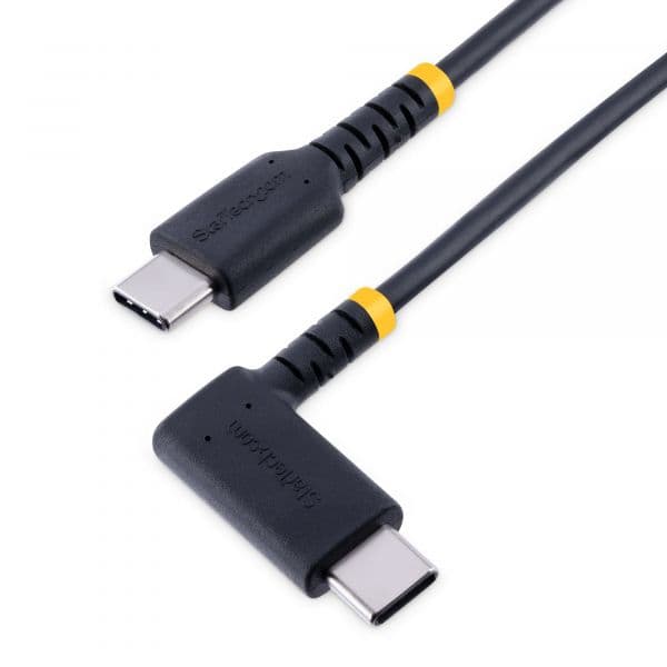 Startech Cabo USB-C para USB-C 15cm, Ângulo para Ângulo Direito, PD 60W, 3A, Serviço Pesado, USB 2.0, Fibra de Aramida, Preto
