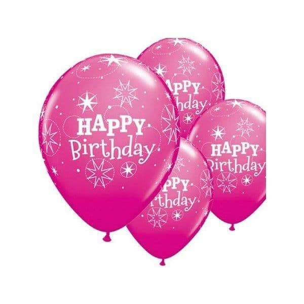 Qualatex Pack 6 Balões Happy Birthday Estrelas Wild Berry - 020017937