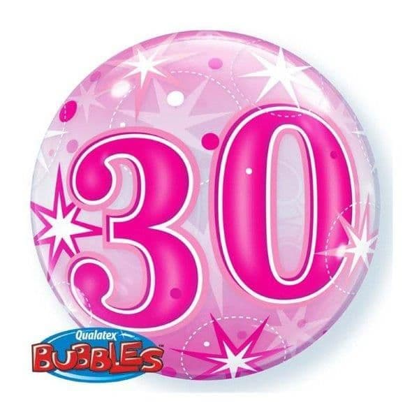 Qualatex Balão Bubble 22" 30 Anos Pink Starbust Sparkle - 020043124
