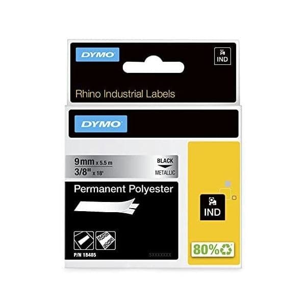 Dymo Rhino Fita Poliéster Permanente Preto/Metálico 9mm x 5.5m