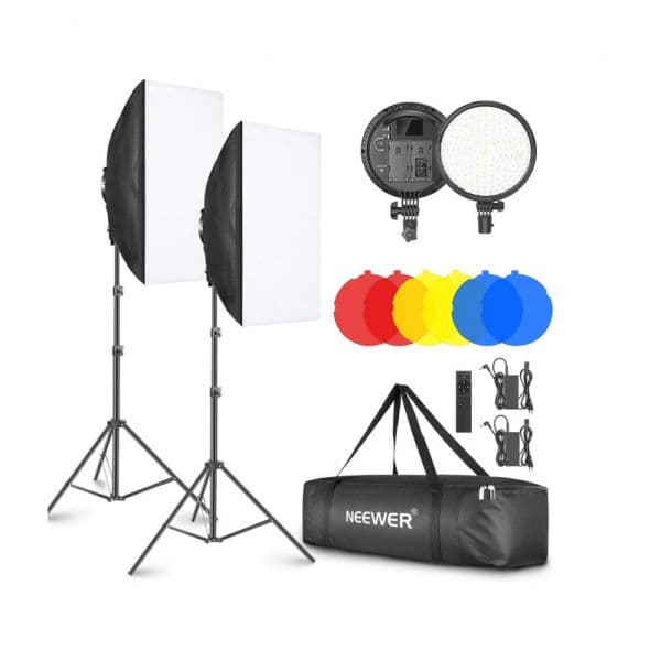 Neewer Kit Iluminação Foto 2 Softboxes Estúdio LED Bicolor c/ Filtro Cor