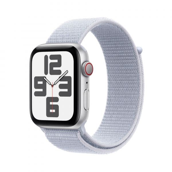 Apple Watch SE GPS + Cellular 44mm Silver c/ Bracelete Sport Loop Silver/Blue Cloud