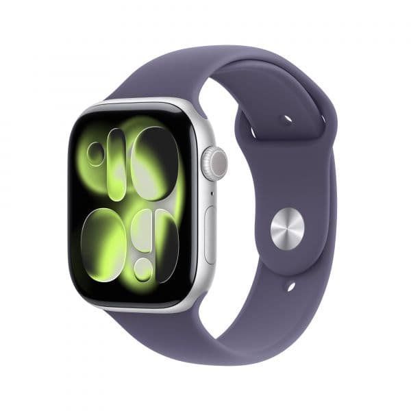 Apple Watch Series 11 GPS 46mm Alumínio Prateado c/ Bracelete Desportiva Roxo Névoa S/M