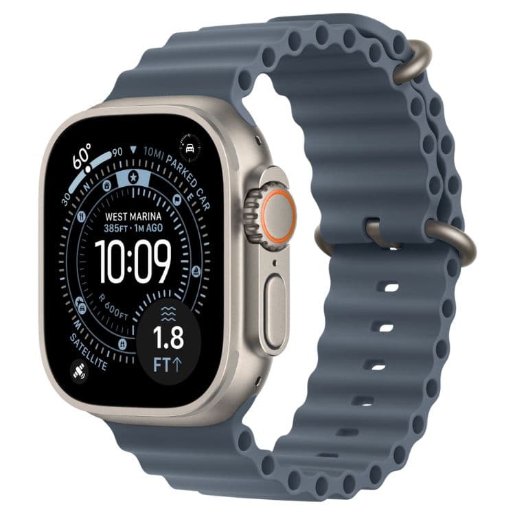 Apple Watch Ultra 3 GPS + Cellular 49mm Titânio Natural c/ Bracelete Ocean Azul-Âncora