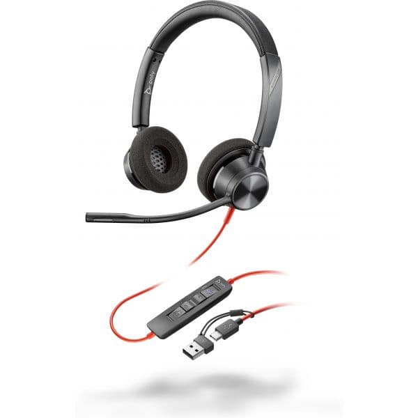 Poly Blackwire 3320 com USB-C certificado para Microsoft Teams + Adaptador USB-C/A