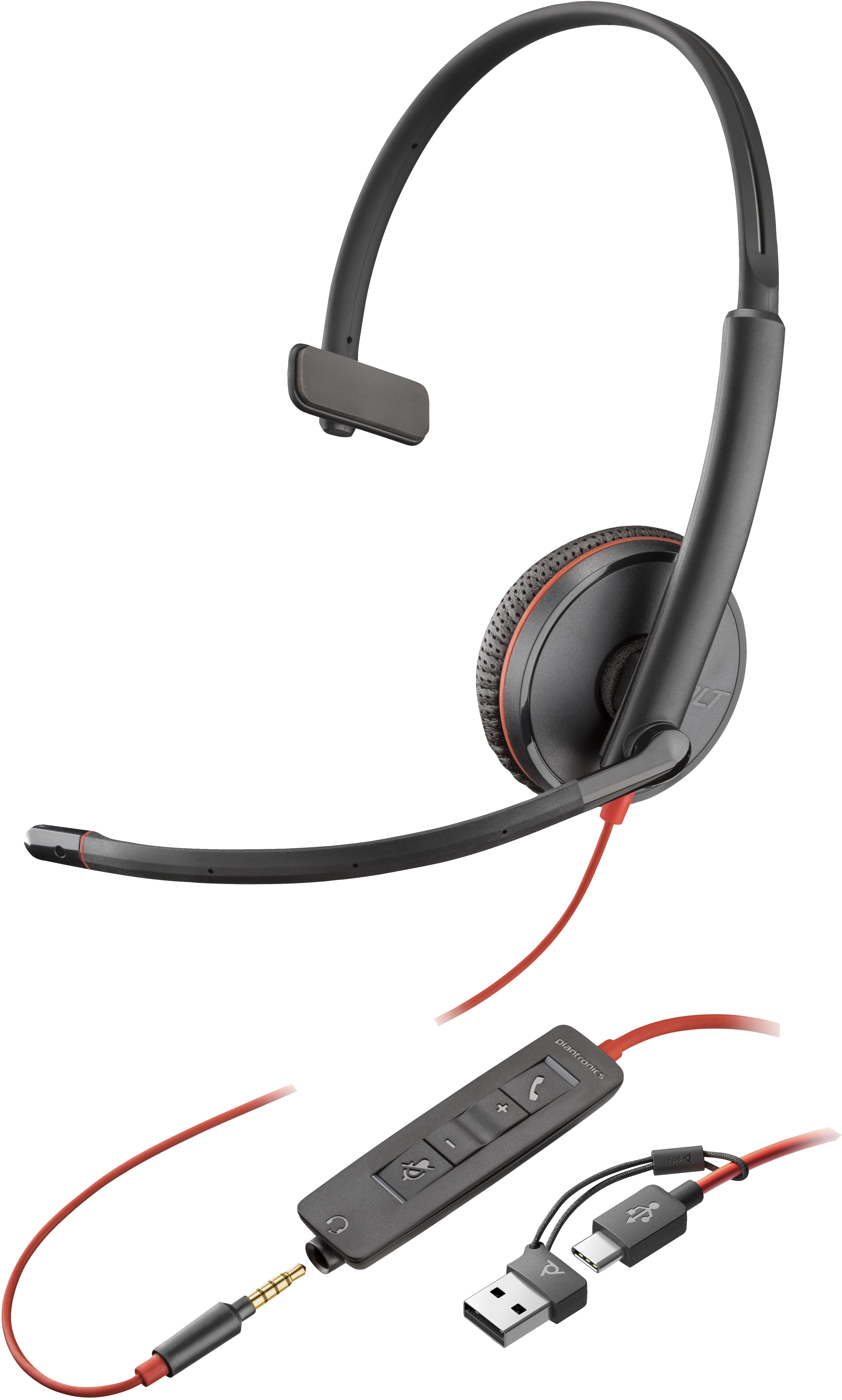 HP Blackwire 3215 Monaural On-Ear com Cabo USB-C, 3.5mm e Adaptador USB-C/A, Preto