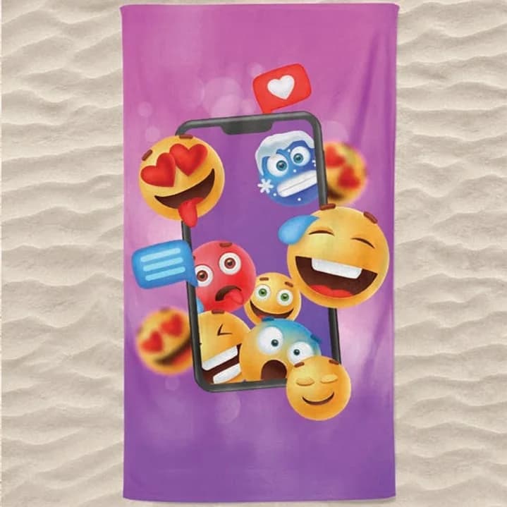Toalha de Praia Microfibra Rosa Emojis Smartphone 180 x 100 cm