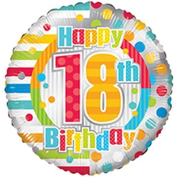 Kaleidoscope Balão Foil 18" Happy Birthday 18th Dots & Stripes - 140019873