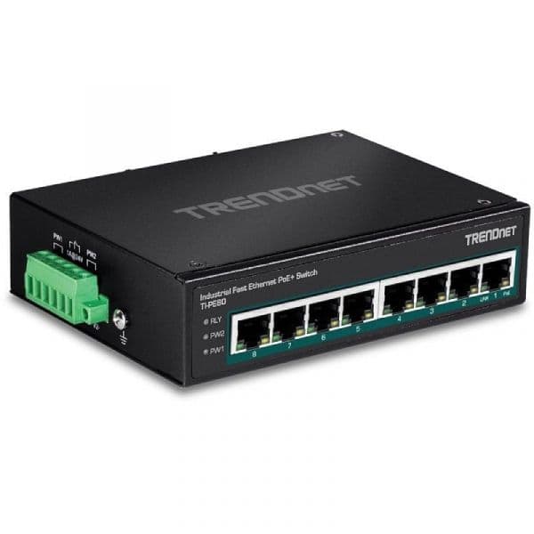Trendnet Industrial Switch 8 Port Fast Eth. Poe+ L2 Din-rail - TI-PE80
