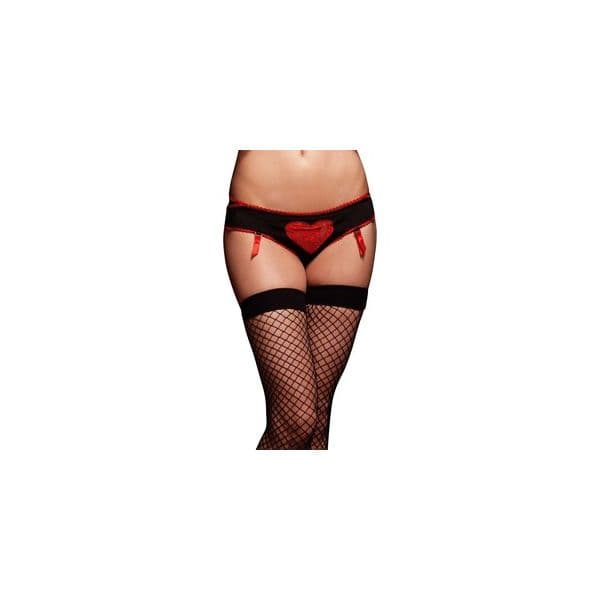 Leg Avenue Lace Heart Panty With Garter Strap And Peek-a-boo Back 71225