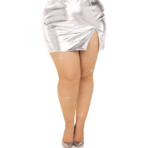 Leg Avenue Meias de Malha Cristalizada Plus Size (Caramel, Pretas, Natural) D-240011
