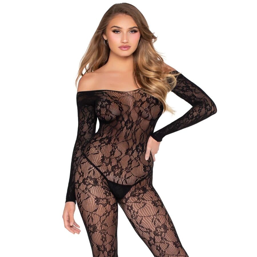 LEG AVENUE BODYSTOCKINGS Bodystocking Renda Preto Tamanho Único