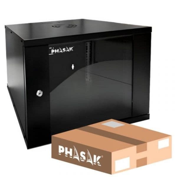 Phasak PHO 2007D 7U Armário Rack Mural 530x400mm com Vidro Temperado IP20 80kg Preto