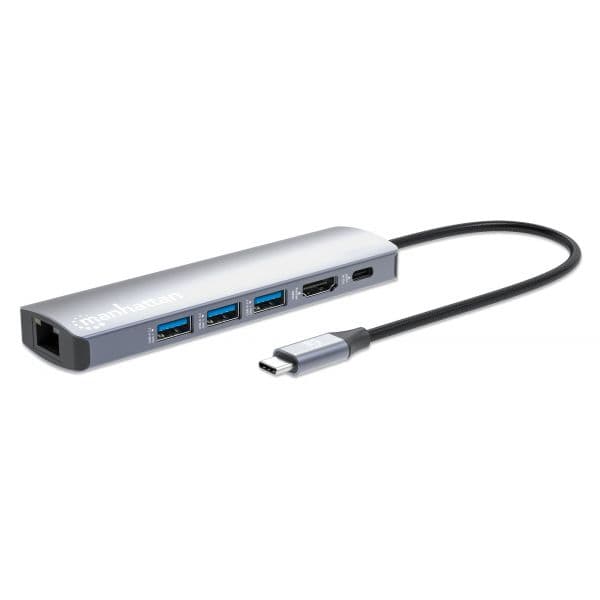 Manhattan Docking Station 153959 USB-C 6-em-1 4K HDMI 3xUSB 5Gb/s RJ45 PD 100W