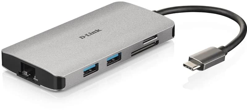 D-Link USB C Macho > 3 x USB 3.0 Tipo A Femea + 1 x HDMI + Leitor Cartões (Micro SD + SD) + 1 x USB-C (até 100W) - DUB-M810