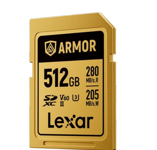 Lexar 512GB Professional Armor Gold SDXC UHS-II C10 U3 V60 Até 280MB/s Leitura, 210MB/s Escrita, IP68