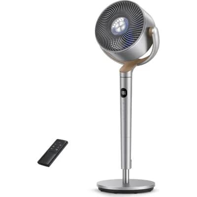 Dreo PolyFan 502 – Ventoinha de Pé Silenciosa 23 dB, 8 Velocidades, 3 Modos, Oscilação Omnidirecional 120°+120°, Controlo Remoto