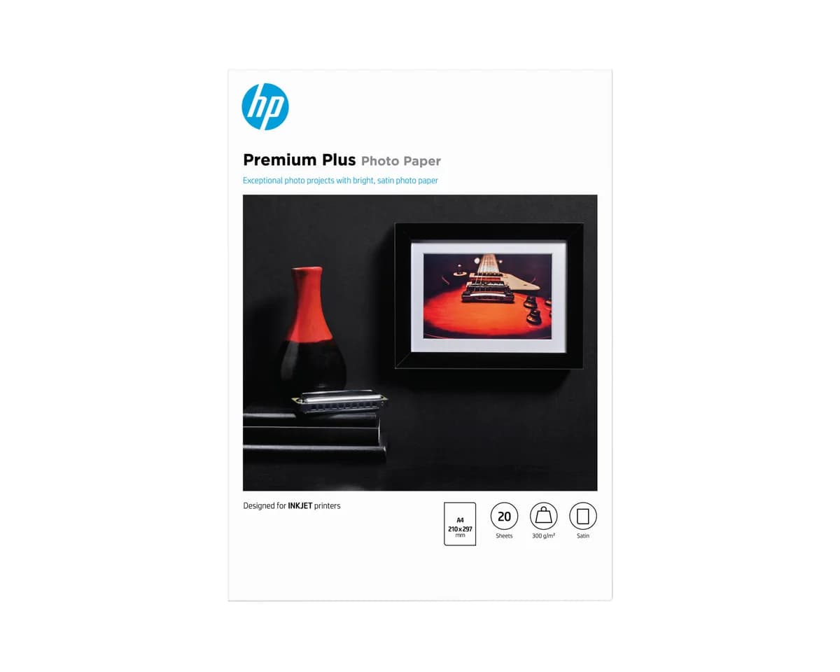 HP Papel de Fotografia Premium Plus Acetinado, 300 g/m2, A4 (210 x 297 mm), 20 folhas