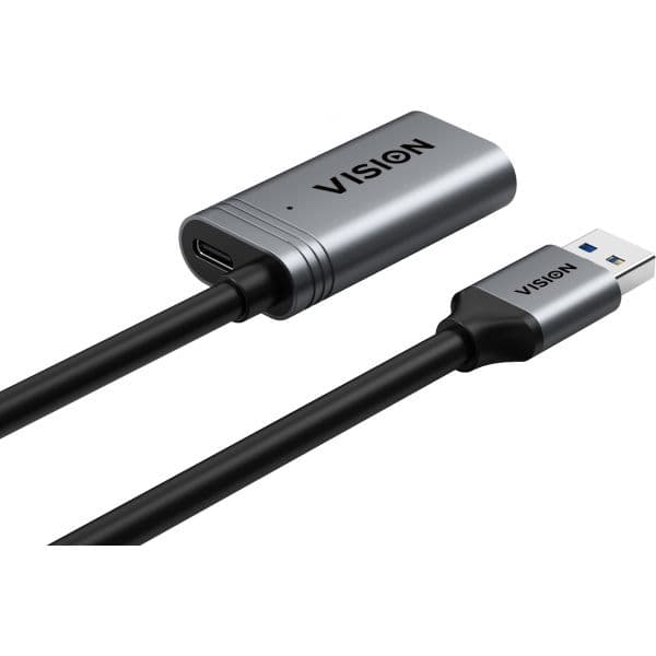 Vision Cabo Extensão USB 3.0 Tipo A Fêmea para Macho 5 Metros Preto