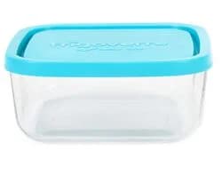 caixa hermética frigoverre vidro com tampa azul 15x15cm
