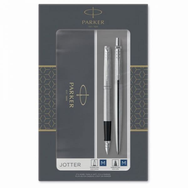 Parker Conjunto de Escrita Caneta de Aparo & Esferográfica Jotter Stainless Steel Ct